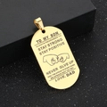 Collier plaque militaire en acier inoxydable doré avec gravure inspirante pour fils - Pendentif Uniquement / Or (KP100213-Z)