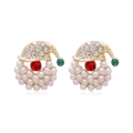 Festive Santa Claus stud earrings featuring white pearls and colorful rhinestones - Pearl Santa Claus