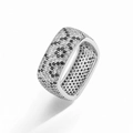 Details des quadratischen Silberrings mit schwarz-weißen Zirkonia im floralen Muster - US Größe 7 / 1 Stück / Weißgold Weißer Zirkonia-Quadrat-Leopardenring