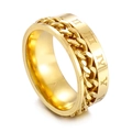 Gouden roestvrijstalen ring met Cubaanse schakelketting en Romeinse cijfergravering - US 7 / Romeinse Cijfers Spinner Stijl (KR104677-WGJZ)