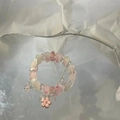 Exquisite beaded bracelet with pink flower pendant and soft pastel crystals on white paper - S219 Pink Beaded Peach Blossom Bracelet #sz461