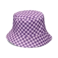 Classico cappello da pescatore a scacchi viola in tela spessa su sfondo bianco puro - M (56-58cm) / Scacchi Viola e Bianco
