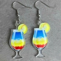 Acryl Cocktail Ohrringe mit Zitronenscheibe und buntem Verlauf für Sommerpartys - Blau-Gelb-Rot Farbverlauf Zitronen-Stil