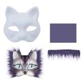 DIY cat ear mask kit with white pulp base and purple faux fur decorative materials - DIY Paper Pulp Mask And Accessories (Deep Purple)