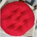 Vibrant red round padded seat cushion with nine-hole quilting on a white chair - [Round] Red