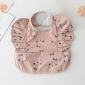 Waterproof baby bib in dusty pink with cartoon cat print and ruffle wing sleeves - Wings - Pink Bow Tie Cat / One Size