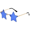 Frameless blue star-shaped party sunglasses with stylish gold metal frame and arms - Gold Frame Dark Blue Lens