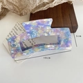 Square acetate hair claw clip with colorful marble pattern in 10cm x 5cm size - Large / Purple Floral Large