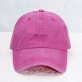 Detail of NOT REALLY embroidery on rose red washed cotton canvas Y2K baseball cap - Rose Red