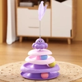 Juguete para gatos de tres niveles púrpura con bolas y varita de plumas - Morado