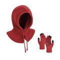 Winter red Balaclava hood with matching touchscreen knit gloves set for cold weather - Red