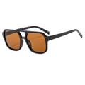 Classic double-bridge pilot sunglasses with black frame and orange tinted lenses - Black Frame Tea Lens