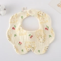 Beige petal gauze cotton baby bib featuring cute cherry and animal prints - Gauze Flower Scarf - Cherry Bunny
