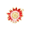 Pendentif tournesol doré avec émail rouge marbré pour création de bijoux DIY - Tournesol Blanc et Rouge