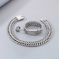 Silbernes Edelstahl-Kubankettenset inklusive Halskette, Armband und Ring - Größe 8 / 3-teiliges Set (Halskette+Armband+Ring) / Stahlfarbe