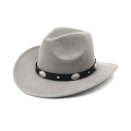 Detail of grey felt cowboy hat featuring black leather band and silver concho buckle - M(56-58cm) / Light Gray