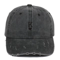 Gewaschene Vintage Baseballkappe mit K-Herz Stickerei und distressed Schirmkante - Verstellbar / Gewaschenes Schwarz King