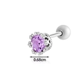 Silver copper earring with a purple round-cut zircon and 0.68cm dimension detail - Purple Crown Style (916-7#)