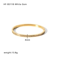 Gold plated stainless steel bangle with white zircon inlays and 4mm width detail - Inlaid White Zircon Bracelet (HF-B5118-White) / Gold/White Zirconia