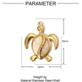 Detailed size specifications of a gold sea turtle pendant made of stainless steel and shell - Sea Turtle - White Shell (YE752-1)