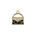 Golden handbag charm with black enamel cracked pattern and crystal for DIY jewelry - Black Rectangular Rhinestone Handbag (12293)