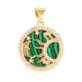 Golden sun and moon round pendant with green malachite stone and diamond bezel inlay - Sun Moon Face-Malachite