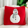 Rotes Weihnachts-Plüschkissen mit süßer weißer Schneemann-Applikation für festliche Deko - 45*45cm (Nur Kissenbezug) / Roter Schneemann