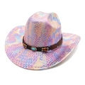 Holographic colorful snakeskin western cowboy hat with bohemian beaded leather band - Pink