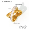 Goldener X-Ring aus Titanstahl mit funkelnden tschechischen Diamanten besetzt - US 6 / Gold