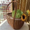 Dark brown rattan picnic basket with beige lace trim and yellow sunflowers - Double Braid Handle Basket With Hemp Rope Bow 36x26x23cm