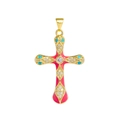 18K gold-plated cross pendant with pink enamel and turquoise stones for jewelry making - Rose Enamel Snake Cross