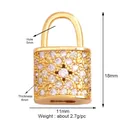 Mini gold-plated padlock charm with sparkling zircon inlay and detailed size measurements - Zirconia Set Lock / Gold
