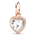 Rose gold heart pendant with faceted clear crystal and diamond halo for bead bracelets - Rose Gold/White