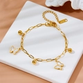Bracciale a catena a graffetta in acciaio inossidabile dorato con farfalle bianche - Oro