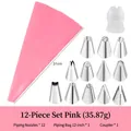 14-piece cake decorating set with pink 12-inch pastry bag and stainless steel nozzles - 12-Piece Set (OPP Bag) / Pink