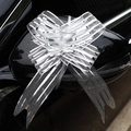 Elegant 5cm silver ribbon bow with mesh stripes and sequins for wedding car decoration - Silver