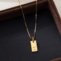 Minimalist gold square pendant necklace featuring letter Z on a premium velvet box - Letter Z / Gold