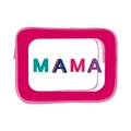Pink border transparent PVC makeup bag featuring colorful plush MAMA lettering detail - 036-Mama Plush Letter