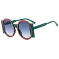 Retro square-round sunglasses in dark green and orange with blue gradient lenses - Dark Green Frame Double Blue Lens