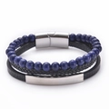 Detail of multi-layer leather bracelet with blue natural stone beads and magnetic clasp - Lapis Lazuli Bracelet
