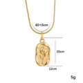 Gold titanium steel necklace with rose embossed square pendant and size measurements - Gold Tulip