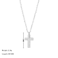 Silver stainless steel cross necklace with inlaid zircon stones and size specifications - Platinum