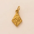 18K gold plated stainless steel diamond-shaped pendant with embossed sunflower pattern - April Sunflower Embossed Pendant Only (Without Chain)