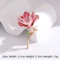 Pink enamel flower brooch with gold alloy stem and white pearl accent, size 3.1x5.3cm - Pink Enamel Flower