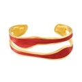 Golden irregular stainless steel cuff bracelet with red enamel marble texture - Red