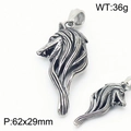 Silver vintage Viking wolf head stainless steel pendant, size 62x29mm, 36g weight - Steel Color Wolf Head Pendant No Chain (KP109171-KJX)