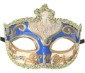 Vintage Venezianische Maske in Königsblau und Champagnergold mit Musiknoten-Muster - Einheitsgröße / Blau