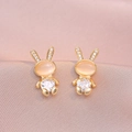 Gold rabbit stud earrings with pink cat eye stone and micro-paved zirconia gems - Rabbit Style (E0882) / Gold/Pink