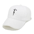 Detail of white sherpa baseball cap featuring black 'Faith' cross embroidery on front - M(56-58cm) / White