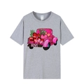 Classic heather gray crewneck T-shirt featuring pink leopard truck and LOVE graphic design - Gray